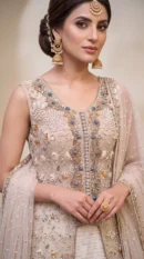Champagne Gold Embellished Open-Front Bridal Shirt with Detailed Placket and Dupatta