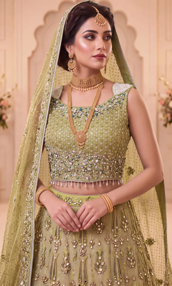 Pistachio Green Heavily Embellished Lehenga Choli with Dupatta