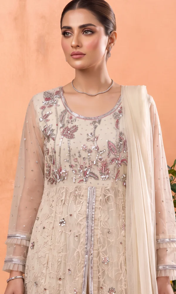 Blush Pink Angrakha Style Maxi Gown with Dupatta – Formal Wedding & Reception Wear
