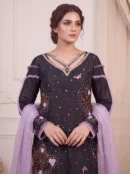 Midnight Black Embellished Long Shirt with Lavender Dupatta – Formal Festive Wear