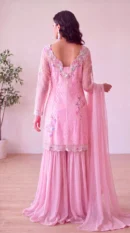 Baby Pink Embroidered Straight Shirt with Gharara & Dupatta – Formal Festive Wear