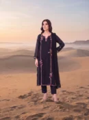 Midnight Black Embroidered Long Straight Suit with Trousers & Dupatta – Formal Wear