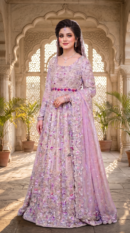 Lavender Embroidered Bridal Maxi with Embellished Dupatta