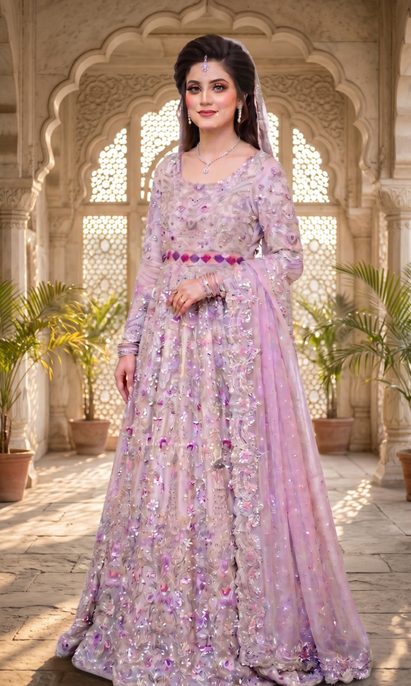Lavender Embroidered Bridal Maxi with Embellished Dupatta