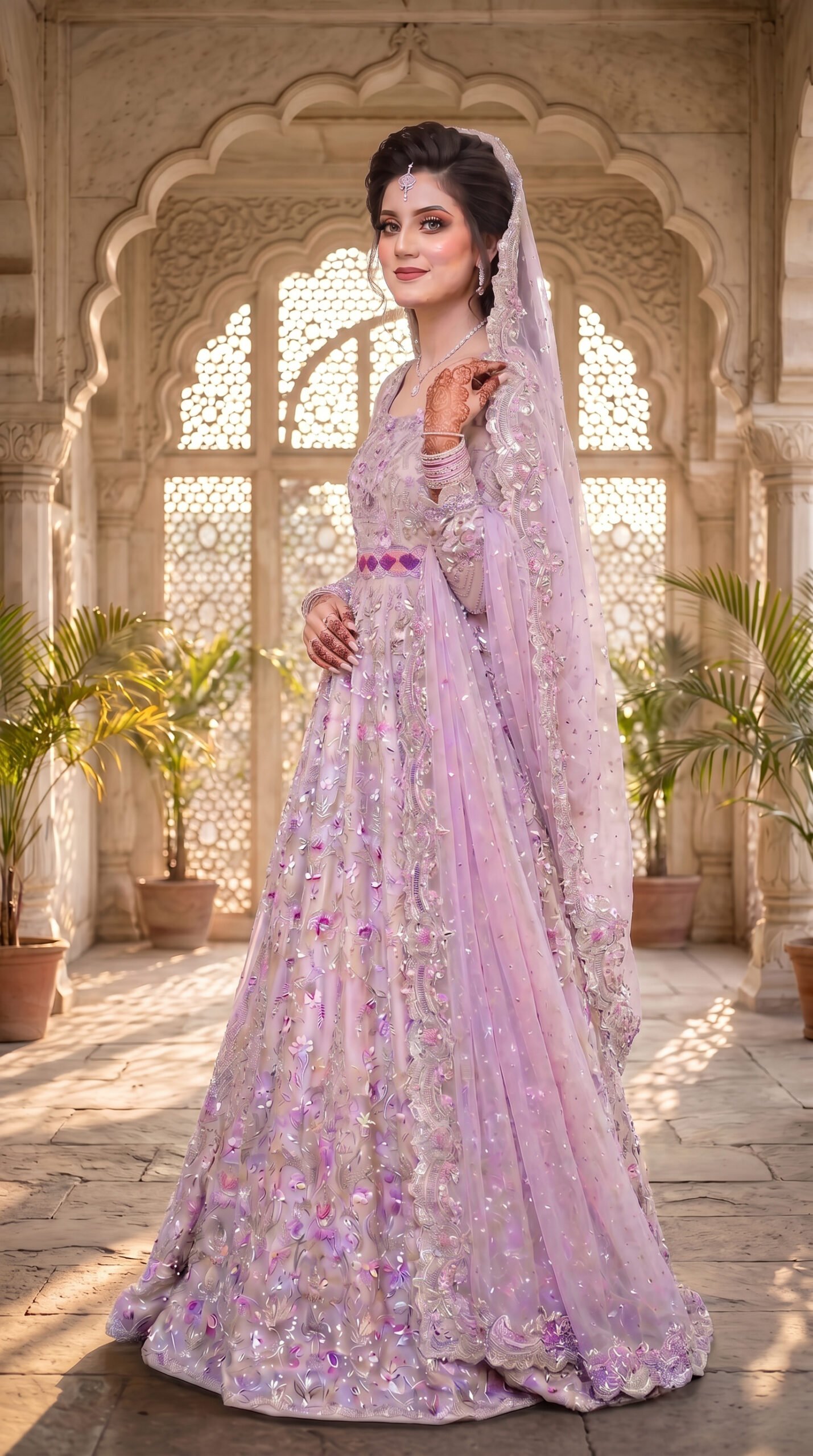 Lavender Embroidered Bridal Maxi with Embellished Dupatta - Image 2