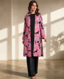Pink Floral Printed Front-Open Long Jacket with Solid Inner Shirt and Pants – Ready-to-Wear Luxe Pret & Smart Casual Wear